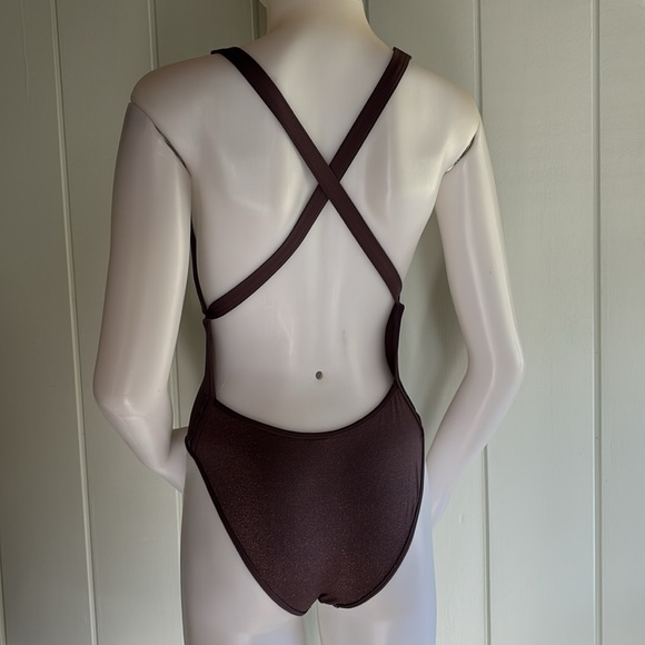 L*Space Swim Baewatch Cross-back, One-piece Swimsuit in Mauve w/ Gold Shimmer - Picture 7 of 16